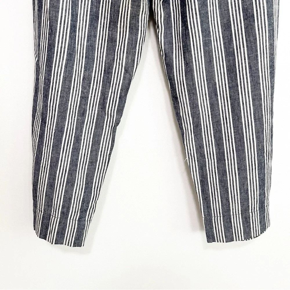 BOGO! Madewell Linen Blend Paperbag Waist Striped Pants Navy 8 - Picture 9 of 10